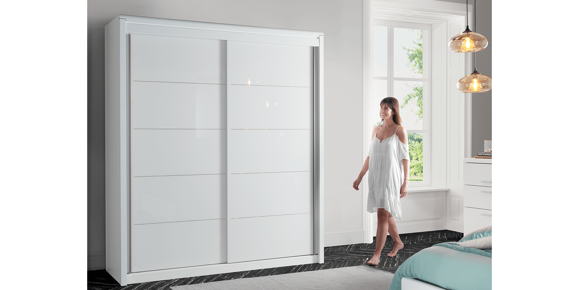 Armoire 2 portes coulissantes bois, 1 miroir central MULTY slider image n°4