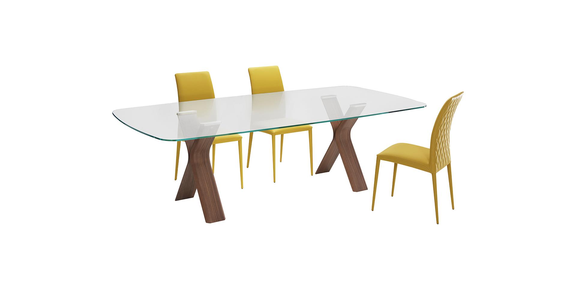 table en verre et noyer