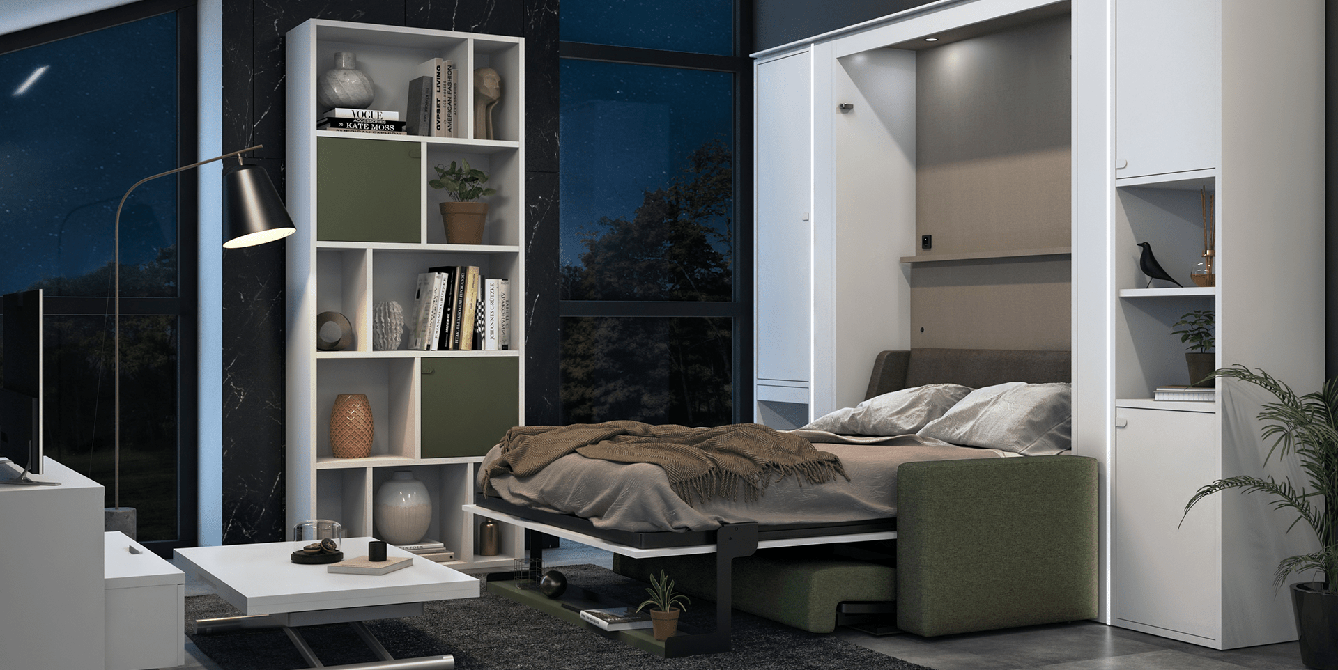 Lit escamotable vertical avec banquette accoudoirs larges SMART slider image n°1
