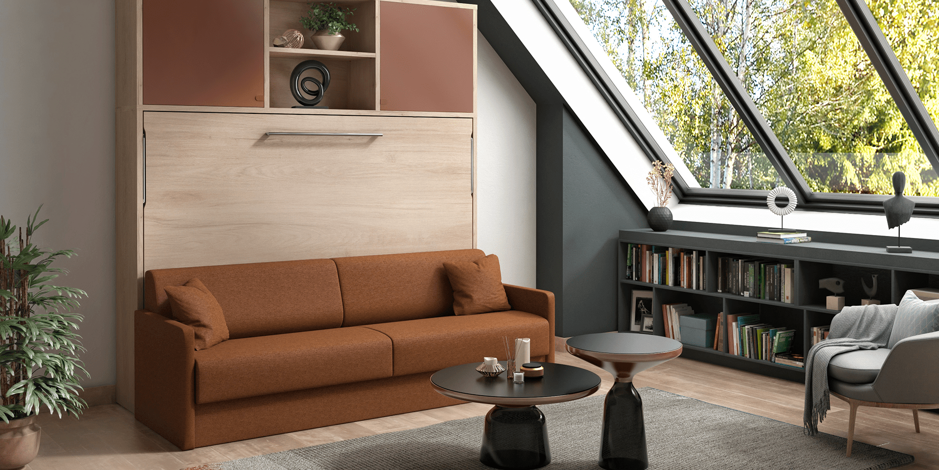 Lit escamotable horizontal avec banquette accoudoirs fins SMART slider image n°2