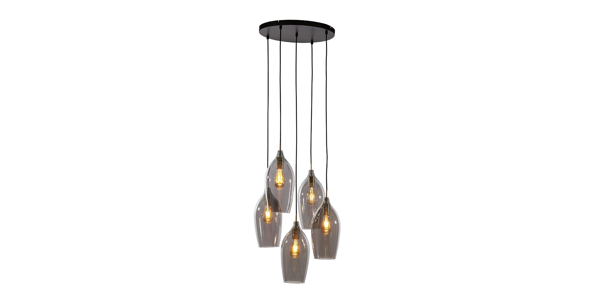 Suspension Lukaro en verre fumé, effet léger et raffiné, idéale pour une ambiance tamisée.